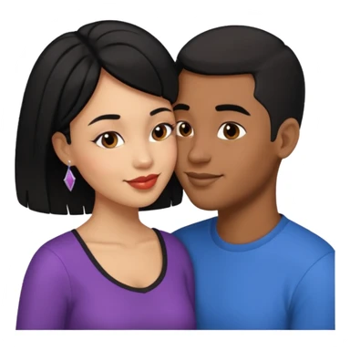 Ebony couple, light skin female with black hair, brown skin male with low haircut no bread kiss sticker