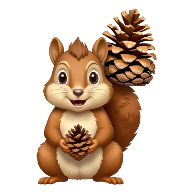 A greedy squirrel with a large pine cone balanced on its head, making a weird facial expression, wide eyes, and mischievous grin sticker