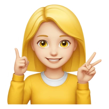 smiling girl pointing down with finger, classic emoji style sticker