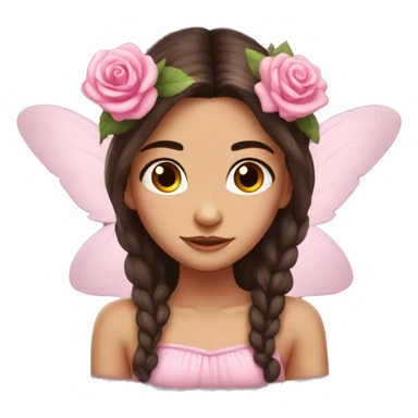 Beautiful, rose, fairy, pink, flowers in hair, long dark brown hair, big wings, fair skin sticker