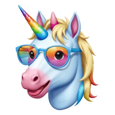 Male blonde blue rainbow white coated Unicorn wearing shades tongue out  sticker