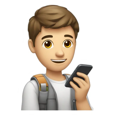 student holds a mobile phone in his hand while taking an exam sticker