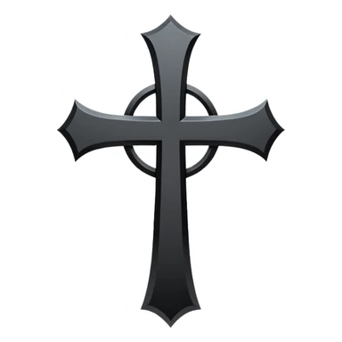 Minimal emoji, simple gothic cross forged from matte black metal, thick balanced proportions, fashion avant-garde minimalism, no decoration, no glow, no neon, flat emoji style, centered, transparent background sticker