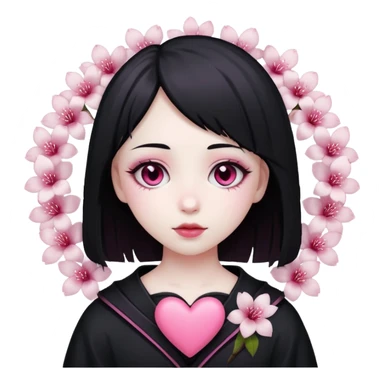 goth sakura heart, heart made of white sakura petals with pink accents sticker
