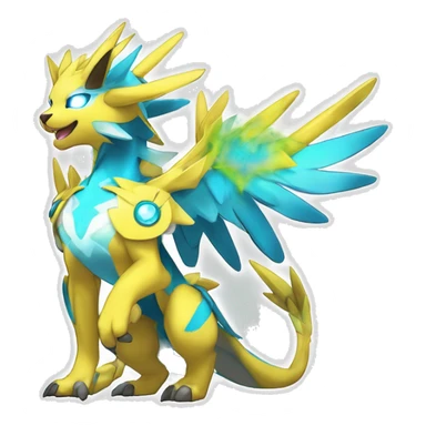 Celestial Godly Powerful Crystallic Colorful Vibrant Colors Flying Advanced Zeraora-Aurorus-Fakémon-Legendary-Pokémon-Creature Full Body sticker