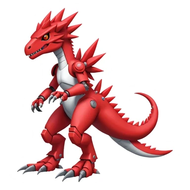 Spiky Cool Edgy Futuristic Red Digimon-Fakemon-Guilmon-Velociraptor-Mecha full body sticker