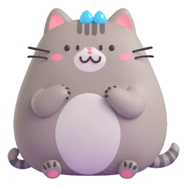 Pusheen cat sitting and sobbing, large teardrops, sad eyes, 3D style sticker
