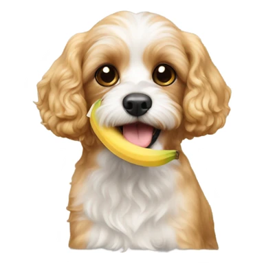 A cavapoo eating a banana  sticker