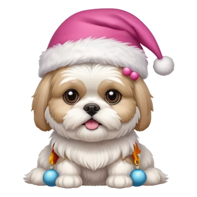 one little white all over shih tzu dog with pink santa hat  sticker