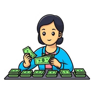 yellow woman counting money sticker