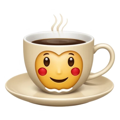 classic coffee cup on saucer, light beige, Apple emoji style, no text sticker