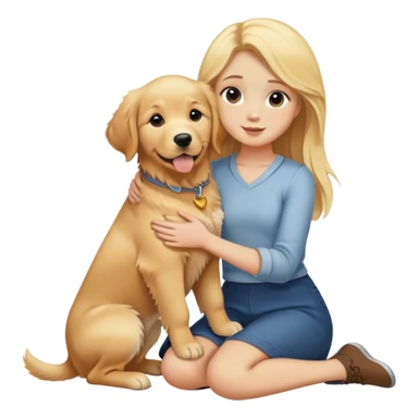 Golden retriever puppy sitting on tall blonde girl's lap sticker