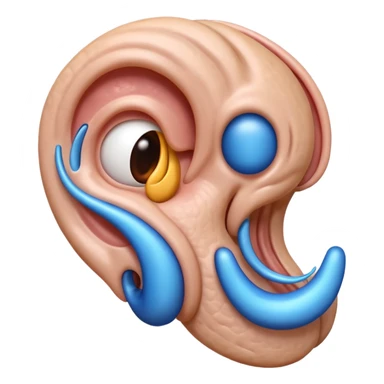 iOS-style 3D emoji: a human ear with three curved sound waves coming out from it sticker