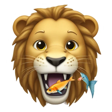 a lion eating a fish  sticker