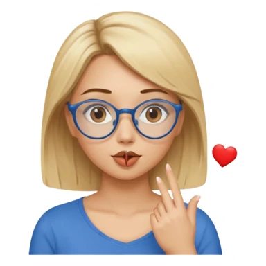 Asthectic Blonde women
brown eyes, blue glasses, 
brown top
blowing a kiss with a small heart around her. sticker