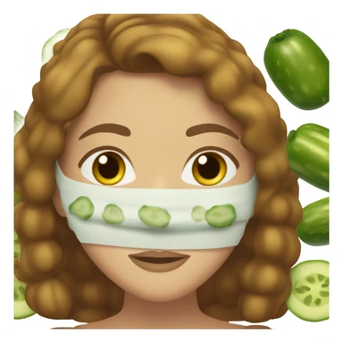Girl with freackles Brown hair and white skin wears skin care mask Thats Green and pickle on her closed eyes sticker