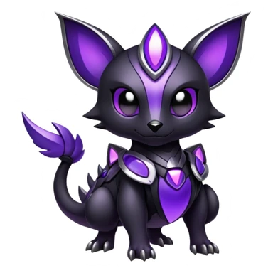 Modern futuristic black dark fakemon-creature with purple accents sticker