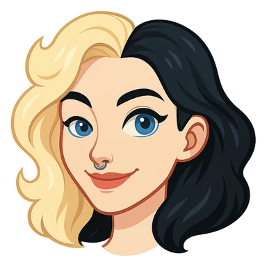Edit the image in the style of Telegram sticker: focus on the head with hair, blue eyes, very pale skin. Make the nose neater and add a nose piercing. Do not add any white outline. Keep the background removed (transparent). sticker