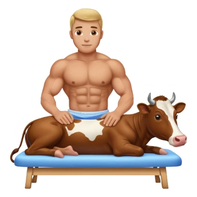 A cow being milked on a massage table by a muscular man  sticker