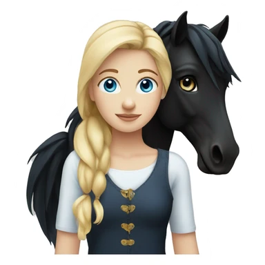blonde girl with blue eyes and her black horse sticker