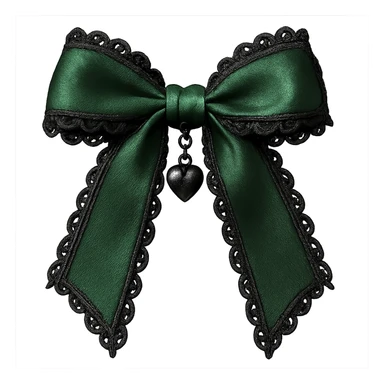 green gothic bow with black lace trim and heart charm, remove background sticker