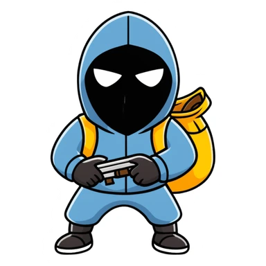 cartoon robber with sack on head holding weapon full body sticker