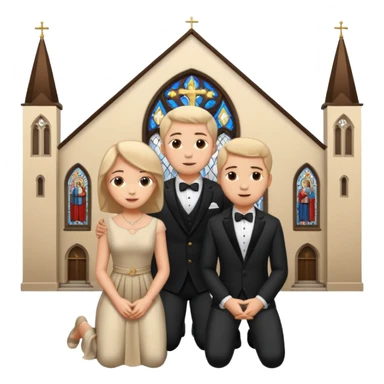 couple kneeling in a church sticker