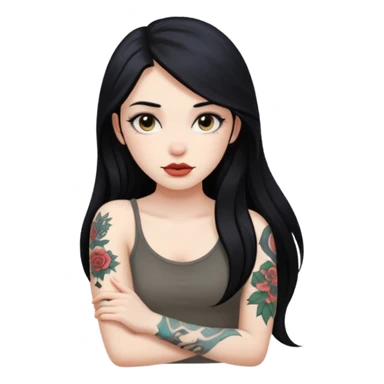 hyper realistic Pale girl with long black hair arm tattoos sticker