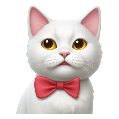 A white cartoon cat with a red bow on its left ear, looking unwell., disgusting a pink liquid out of his mouth sticker