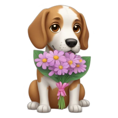 Dog holding flower bouquet sticker