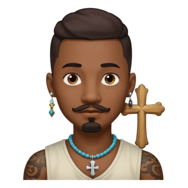 Deci creează mi un emoticon cu un băiat mai creol care are doar o coadă are cercel intr o ureche are tatuaje și barba cioc și mustața și are lanț la gât cu cruce sticker