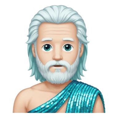 Uranus from Roman Deities with long white hair and beard, pale cyan sequin toga sticker