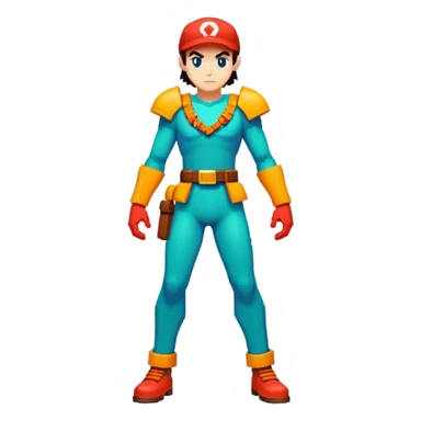 The artwork showcases a pixel-art character in a dynamic pose, with vibrant colors that create a striking contrast. Unlike a traditional ninja, this character has a distinct design, featuring unique accessories and a strong silhouette. The background is kept simple, allowing the intricate pixel details to stand out. The overall style is reminiscent of retro video games, blending nostalgia with a modern creative twist. sticker