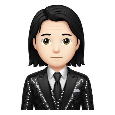 Charles Lee Ray with long black hair, dark suit sequin suit  sticker