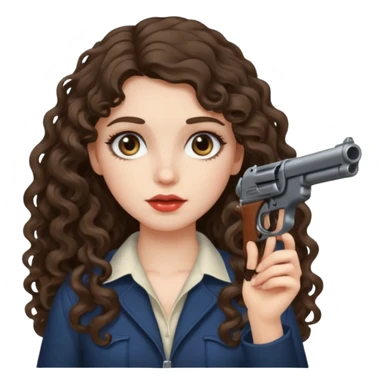 A brunette with long wavy, curly hair girl who is about to kill herself with a littlr gun pointed at her temple sticker