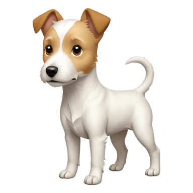 a full body facing front on of a buff white parson russell terrier looking dog the size of a kelpie with light brown long ears and a light brown patch on one eye and a large snout. the rest of the dog is completely white.  sticker