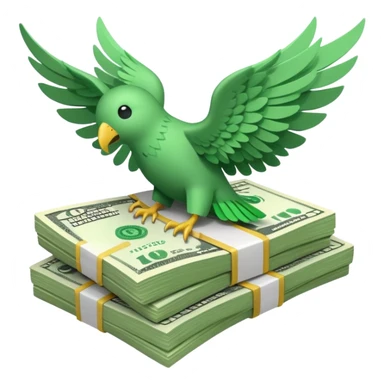 un fajo de dólares con alas volando sticker