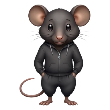 a large, completely black rat, all black, in pants, with a sweaty forehead sticker