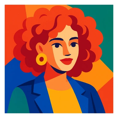 curly red-haired woman, colorful illustration style, vibrant colors sticker