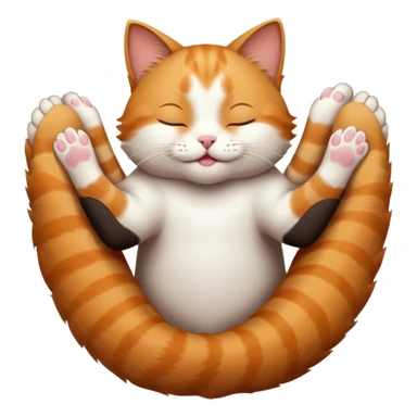 ginger and white small cat eyes closed lying down upside down with paws stretched out in different directions sticker