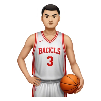 Yao Ming – Cinematic Realistic Portrait of Yao Ming, depicted as a towering basketball icon in a modern uniform, with a gentle yet determined expression and dynamic arena lighting that highlights his immense stature and graceful athleticism. sticker