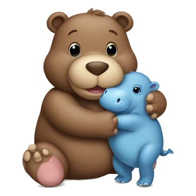 brown teddy bear holding baby hippo sticker