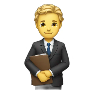 a man in a suit holding a folder in his right hand sticker