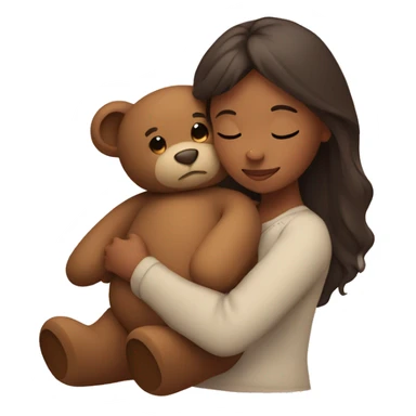 Brown woman hugs a cute teddy bear sticker