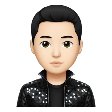 Joe Hahn from Linkin Park with black hair, light skin, black sequin outfit sticker