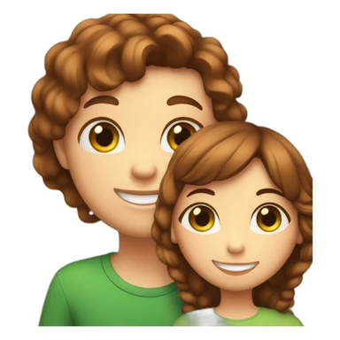 Girl with brown hairs. boy with brown hairs and green eyes and hugs brown fat cats sticker