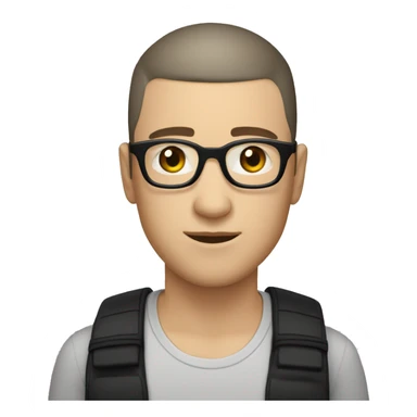 white skin male with black buzzcut, round glasses, short beard sticker