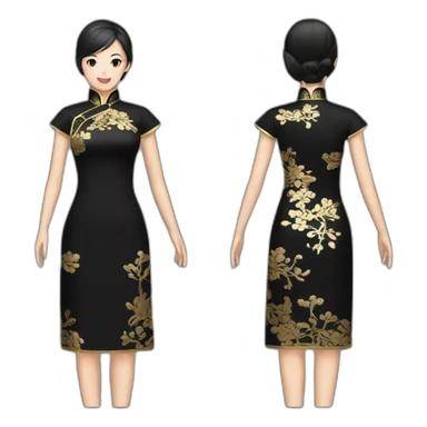 Black cheongsam with gold pattern sticker