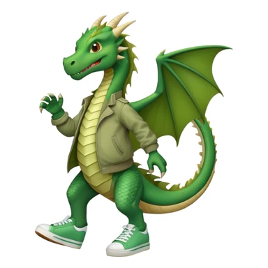 friendly anthropomorphised green dragon in a jacket and sneakers walking upright, relaxed pose sticker