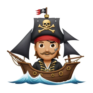 pirate with eye sailing a ship in strome sea background sticker